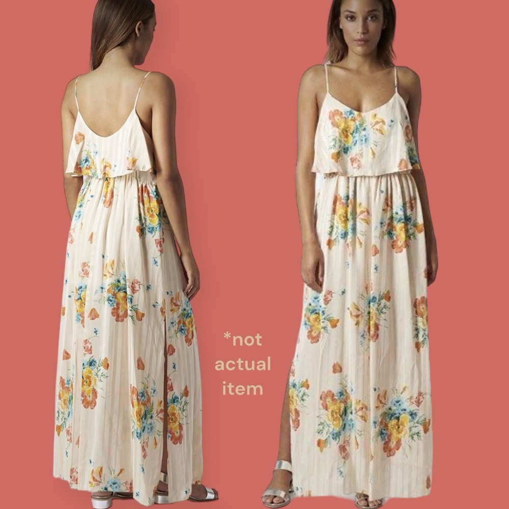 Topshop Cream Floral Maxi Dress with Yellow & Blue Accents